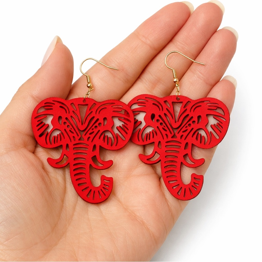 NWT Red Elephant Statement Earrings Trunk Up Alabama